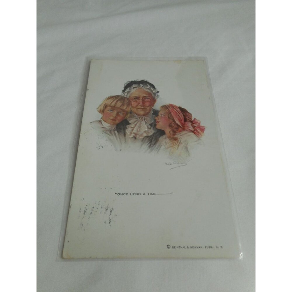 Vintage Postcard Children Grandma 1916 posted Amsterdam Once Upon a time...